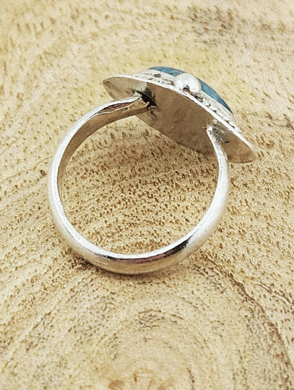 BLUE APATITE OVAL RING GEMSTONE HANDMADE RING IN STERLIN SILVER METAL UNISEX 6